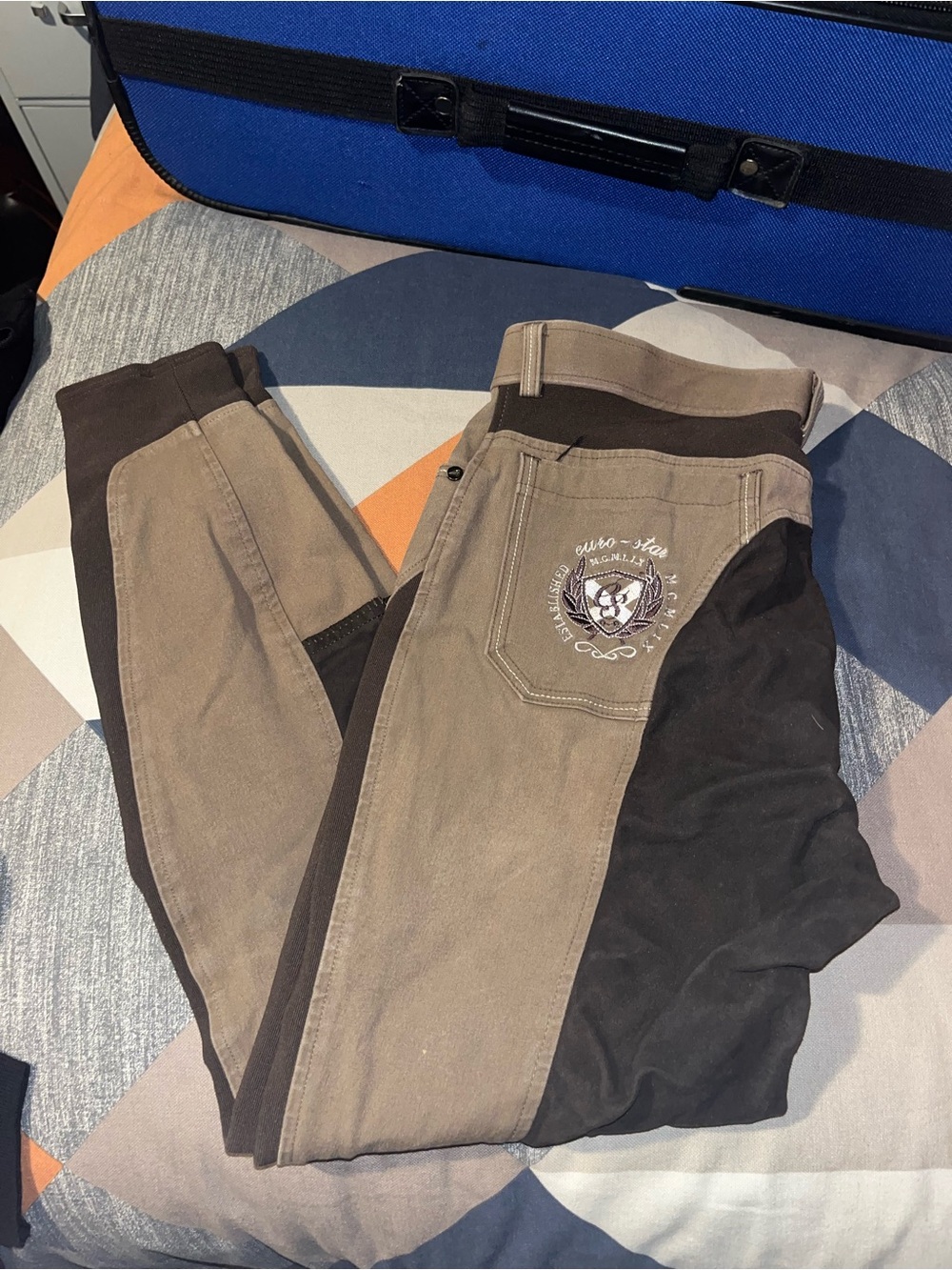 Women's Two-Tone Brown Cargo Riding Pants with Embroidered Back Pocket